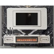 Casa Padrino luxury Art Deco TV cabinet set white/bronze - Living room sideboard with LED electric fireplace & TV back wall - Art Deco furniture - Living room furniture - Luxury furniture