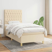 Greatstore Box spring postelja z vzmetnico krem 90x200 cm blago