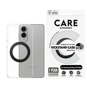 shumee Ovitek CARE by PanzerGlass s črnim stojalom in QI za Samsung Galaxy S25 Edge, prozoren