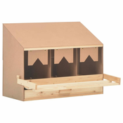Vidaxl Gnezdišče za kokoši s 3 predelki 72x33x54 cm trdna borovina