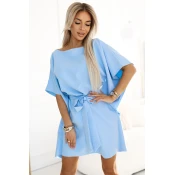 287-36 SOFIA Butterfly Dress with Waist Tie - Pastel Blue