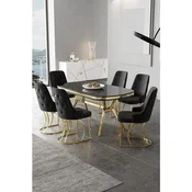 Hanah Home trpezarijski set Epal, sto i 6 stolica, ploca u dekoru Sonata, zlatne noge, crna tkanina Babyface