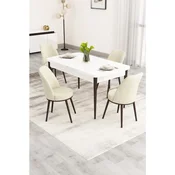 Hanah Home trpezarijski set Nix, sto na razvlacenje i 4 stolice, bela ploca, braon noge, krem tkanina Babyface