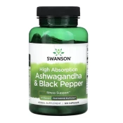 Swanson High Absorption Ashwagandha & Black Pepper, ašvaganda in črni poper, 120 kapsul