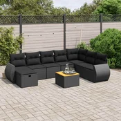 9-dijelni set vrtnih sofa s jastucima crni od poliratana Crna 70 x 62.5 x 69 cm