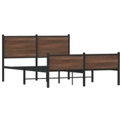 Vidaxl Kovinski posteljni okvir brez vzmetnice rjavi hrast 150x200 cm