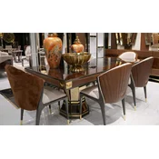 Casa Padrino luxury dining table brown/gray/gold 226 x 112 x H. 70 cm - Rectangular kitchen table with mirror glass and fine faux leather - Dining room furniture - Luxury furniture