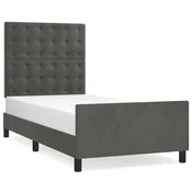 Vidaxl Posteljni okvir brez vzmetnice temno siv 90x200 cm žamet
