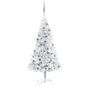 Vidaxl Umetna osvetljena novoletna jelka z bunkicami srebrna 120cm PET