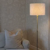 PR Home Stojna svetilka Amy, bež/zlata, višina 150 cm, tekstil, E27 - Dnevna soba/jedilnica - bež, zlata - Tkanine/tekstil