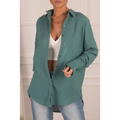 armonika Womens Turquoise Oversize Textured Linen Look Wide Cuff Shirt
