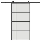 Vidaxl Drsna vrata s kompletom strojne opreme črna 102,5x205 cm ESG steklo