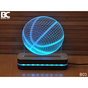 Black Cut 3D Lampa Košarkaška Lopta Svetlo plava