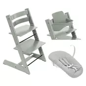 stokke® otroški stolček tripp trapp® 3v1 bundle glacier green + vstavek za novorojenčka grey