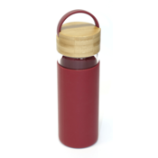 Steklenička Domy, bamboo pokrov, 0,48l, rdeča