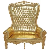 Casa Padrino Baroque Double Throne Armchair Majestic Gold Leather Look Bling Bling Rhinestones - Giant Armchair - Throne Chair Tron Sofa
