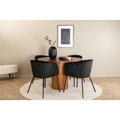 Venture Design Jedilna miza in stol komplet Bianca okrogla miza in 4 stoli Berit 110x75 cm črni oreh