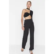 Trendyol Black Lace-Up Detajl tkane hlače