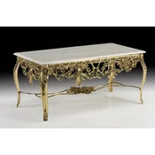 Casa Padrino luxury baroque coffee table with marble top gold/cream 118 cm - Baroque living room furniture
