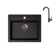 Metalac X Quadro 60 Usadna sudopera + baterija za sudoperu Roto, Crna