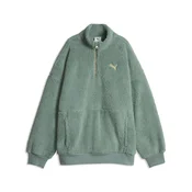 PUMA Sherpa Half Zip Oversized Crew Sweatshirt Women, Clothing, Green Moon, XS