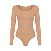 cfab Oblikovanje postave Longsleeve Sculpting Bodysuit with String bež