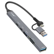 LINQ LinQ, USB Hub Podpora OTG USB-C Power Delivery 60W in čitalnik kartic SD/TF, Siva, (5000063510)