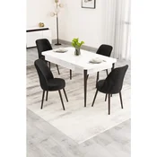Hanah Home trpezarijski set Nix, sto na razvlacenje i 4 stolice, bela ploca, braon noge, crna tkanina Babyface