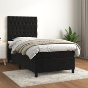 Greatstore Box spring postelja z vzmetnico črna 100x200 cm žamet