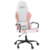 Vidaxl Masažni gaming stol Bela in roza umetno usnje