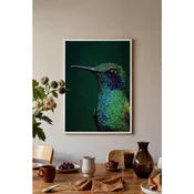WallXpert uramljena slika 115245, kolibri u zelenim i plavim tonovima na tamnozelenoj pozadini, 30 x 40 cm, beli ram