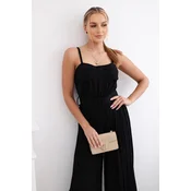 Pleated jumpsuit with straps black