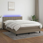 Greatstore Box spring postelja z vzmetnico LED taupe 140x190 cm blago