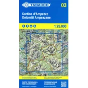 shumee Cortina d'Ampezzo e Dolomiti Ampezzane 1: 25 000. Vodotesen turistični zemljevid 03. Ed. 2024. Tobak
