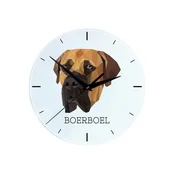 Boerboel, južnoafriški mastif - geometrijska stenska ura s fotografijo in napisom