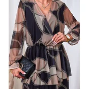 Resti Black and light brown mesh midi dress with print