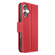 AVIZAR Denarnica etui za iPhone 16 Plus iz premium usnja s funkcijo stojala, Rdeča, (5000190646)