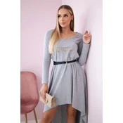 Dress with decorative belt and gray inscription