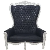 Casa Padrino baroque high back 2 seater sofa black/silver - Magnificent baroque style sofa with rhinestones - Baroque style living room furniture - Baroque furniture