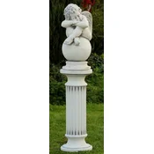 Casa Padrino baroque pillar with angel on sphere white/gray A� 30 x H. 134 cm - Garden Pillar Baroque Style - Garden Decoration Stone Pillar with Sculpture - Baroque Garden Decoration Accessories