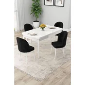 Hanah Home trpezarijski set Rut, sto na razvlacenje i 4 stolice, bela ploca, crna tkanina Babyface
