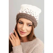 Kesi Womens winter wool hat with geometric pattern K477 ecru + mocca