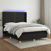 shumee Box spring postelja z vzmetnico LED črna 140x190 cm blago
