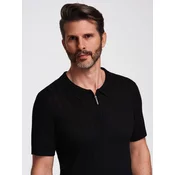 Ombre Mens openwork polo shirt with zipper at neckline - black