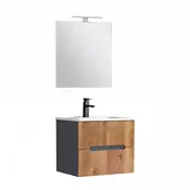 Kopalniško pohištvo Trent 60 cm keramični umivalnik (2 predala) z ogledalom 60x80 cm antracitno sivo-sončni hrast