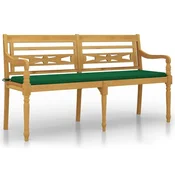 Vidaxl Klop Batavia z zeleno blazino 150 cm trdna tikovina