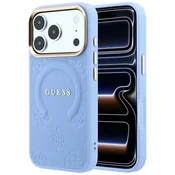 Ovitek Guess Saffiano Peony and Ring MagSafe za iPhone 17 Pro/18 Pro - light blue