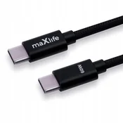 maXlife Maxlife MXUC-12 kabel USB-C na USB-C 1m, 60W, črn