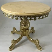 Casa Padrino luxury baroque side table cream/gold A� 60 x H. 48 cm - Round brass table with marble top - Luxury furniture in baroque style - Baroque furniture - Luxury Quality - Made in Italy