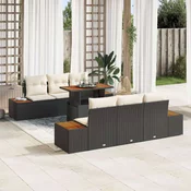 vidaXL vidaXL 7-delni vrtni jedilni set z blazinami črna Poli ratan acacia, (22093557)